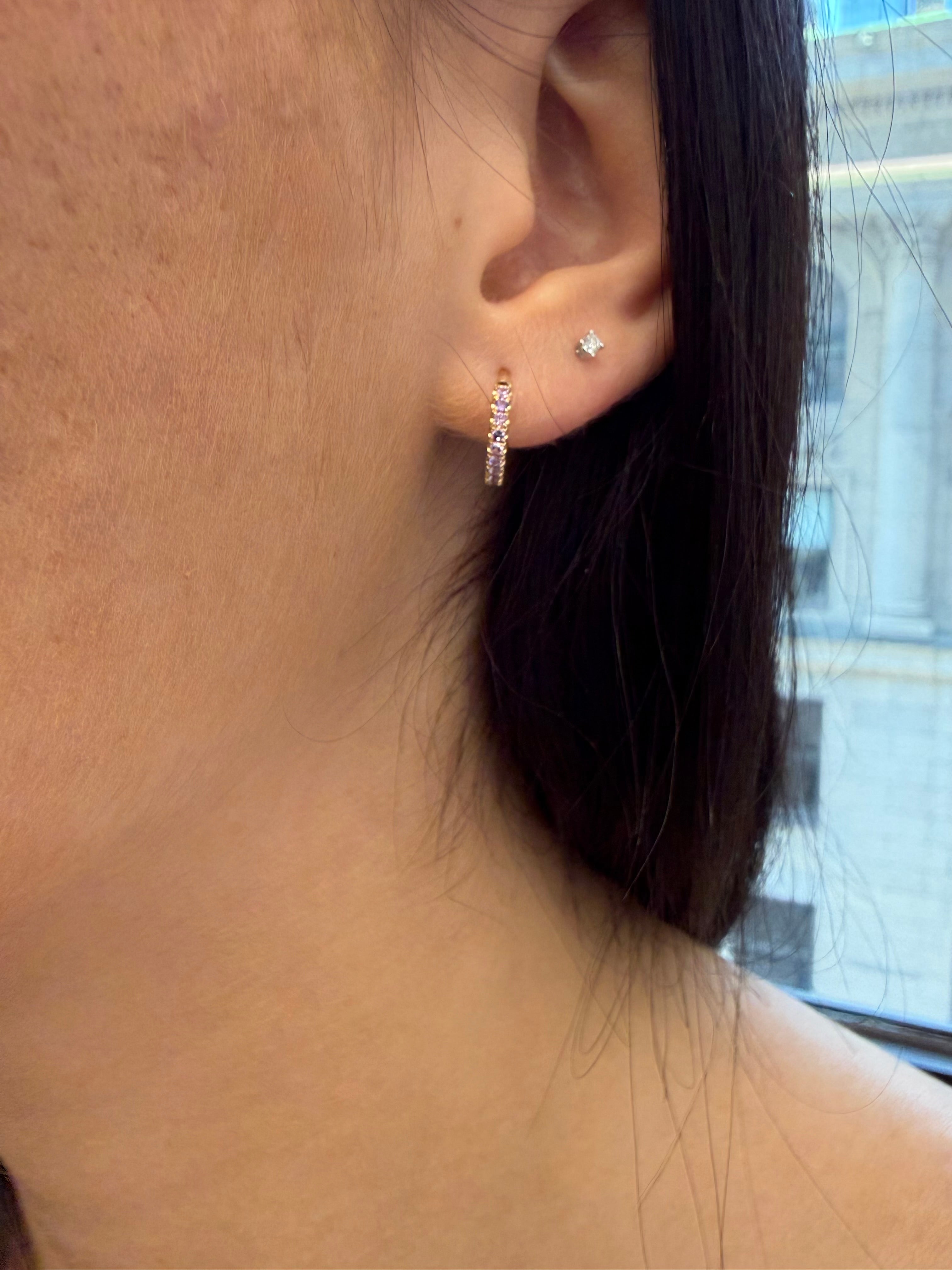 Small Hoops Earring Set in Purple Sapphire