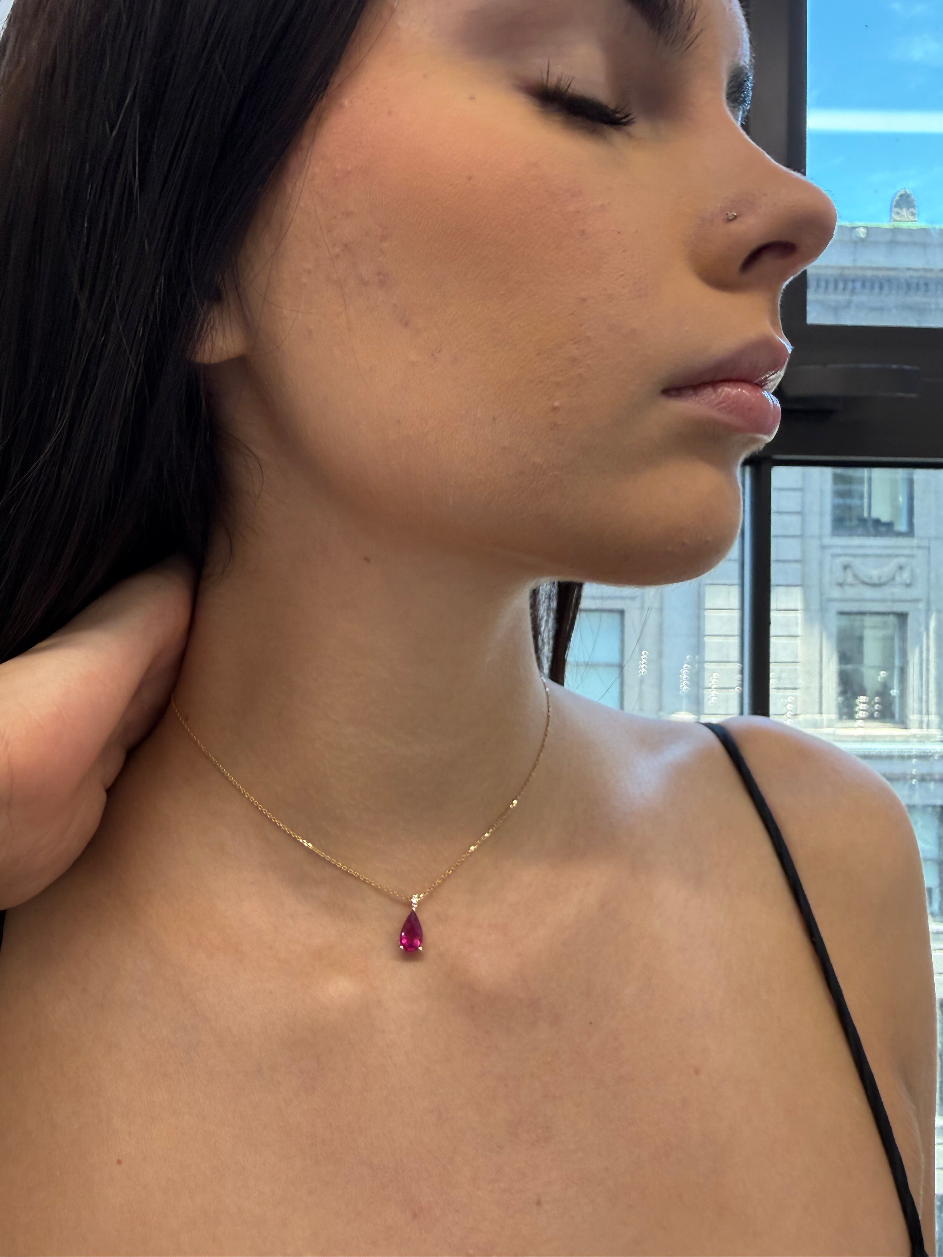 Stunning Pear Rubellite Pendant With Diamonds on Bail
