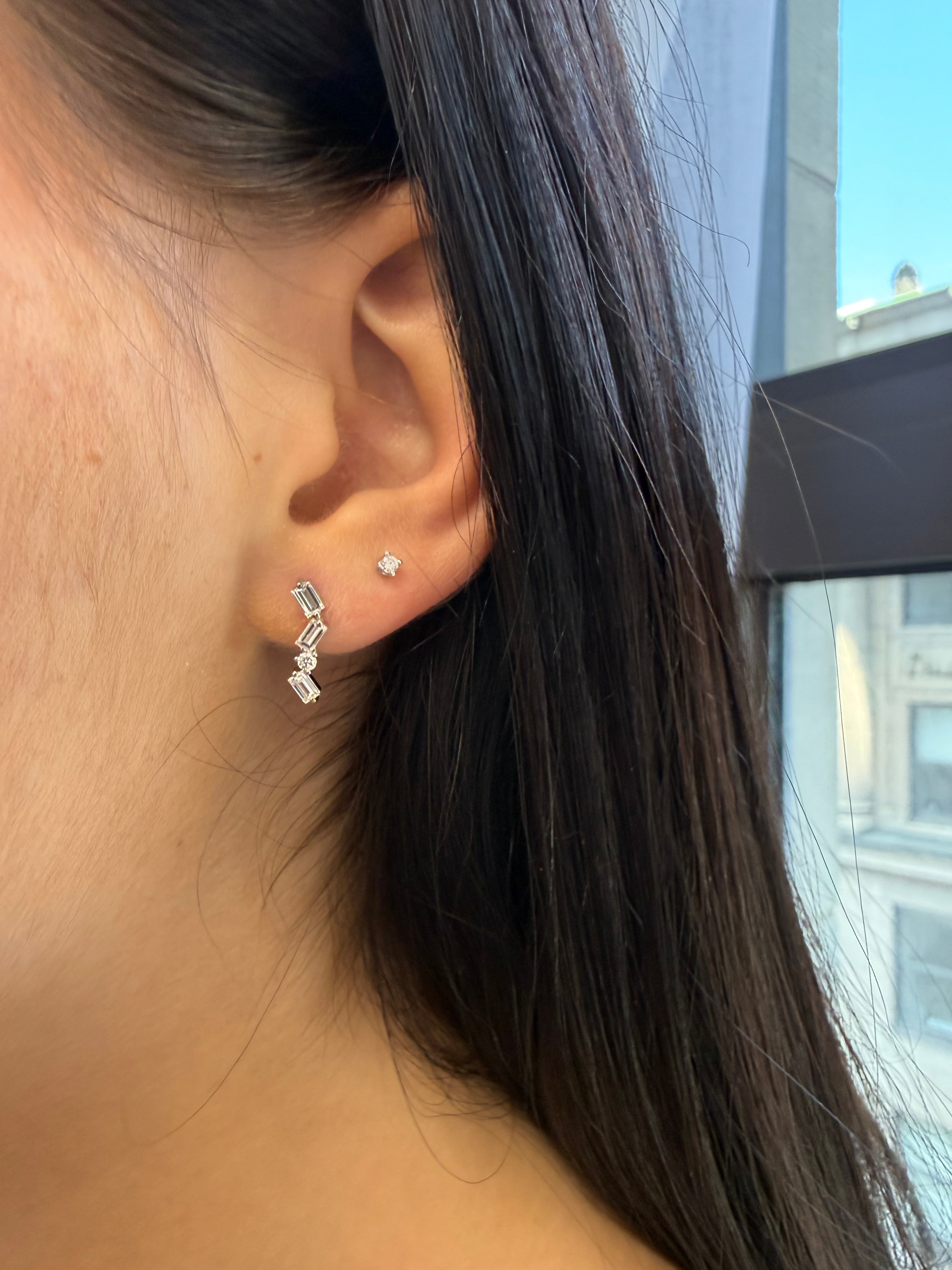 Cascade Earring Set With Baguettes And Round Diamonds