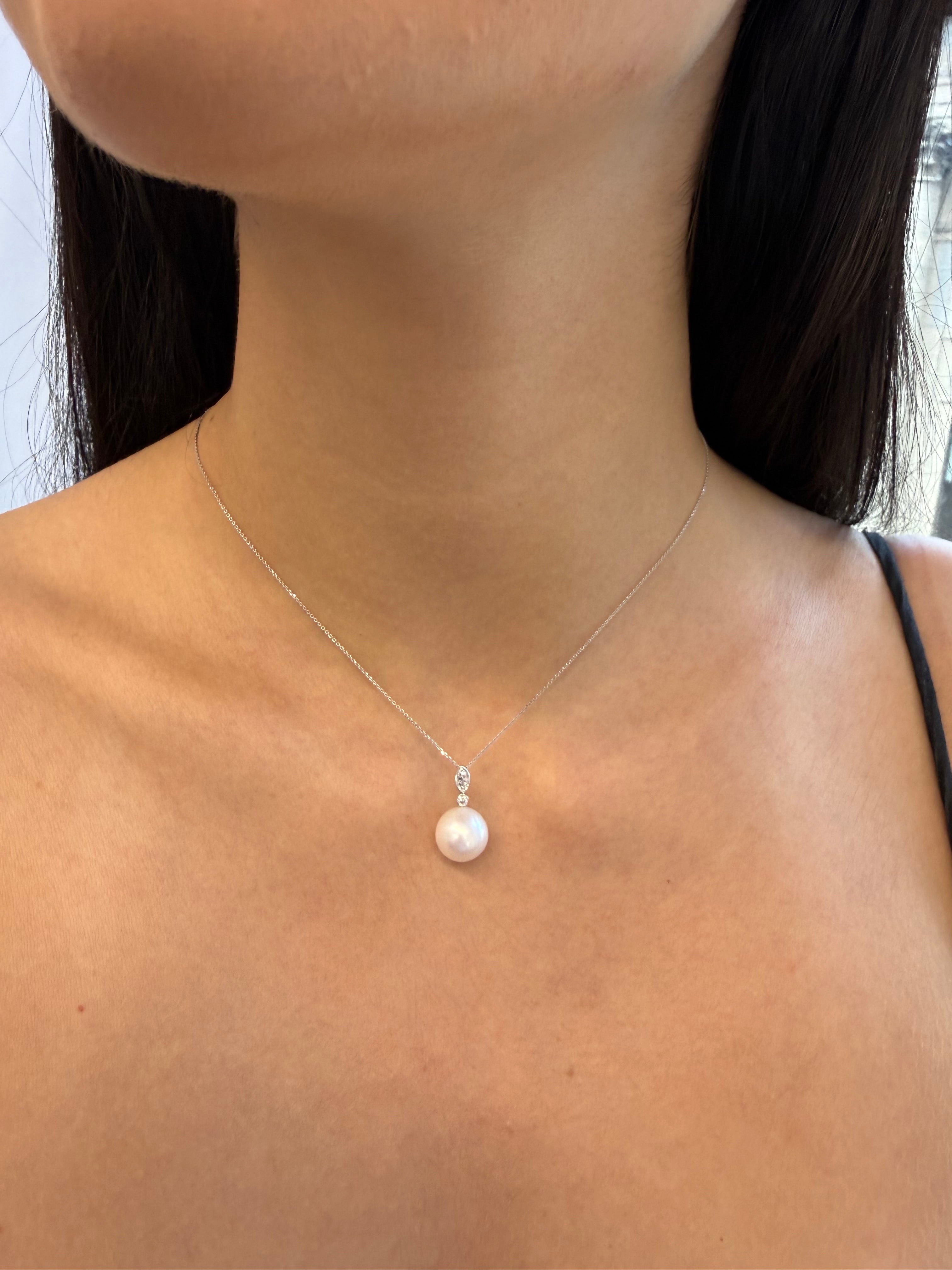 Akoya Pearl Pendant Accent By A Marquise And Round Diamond