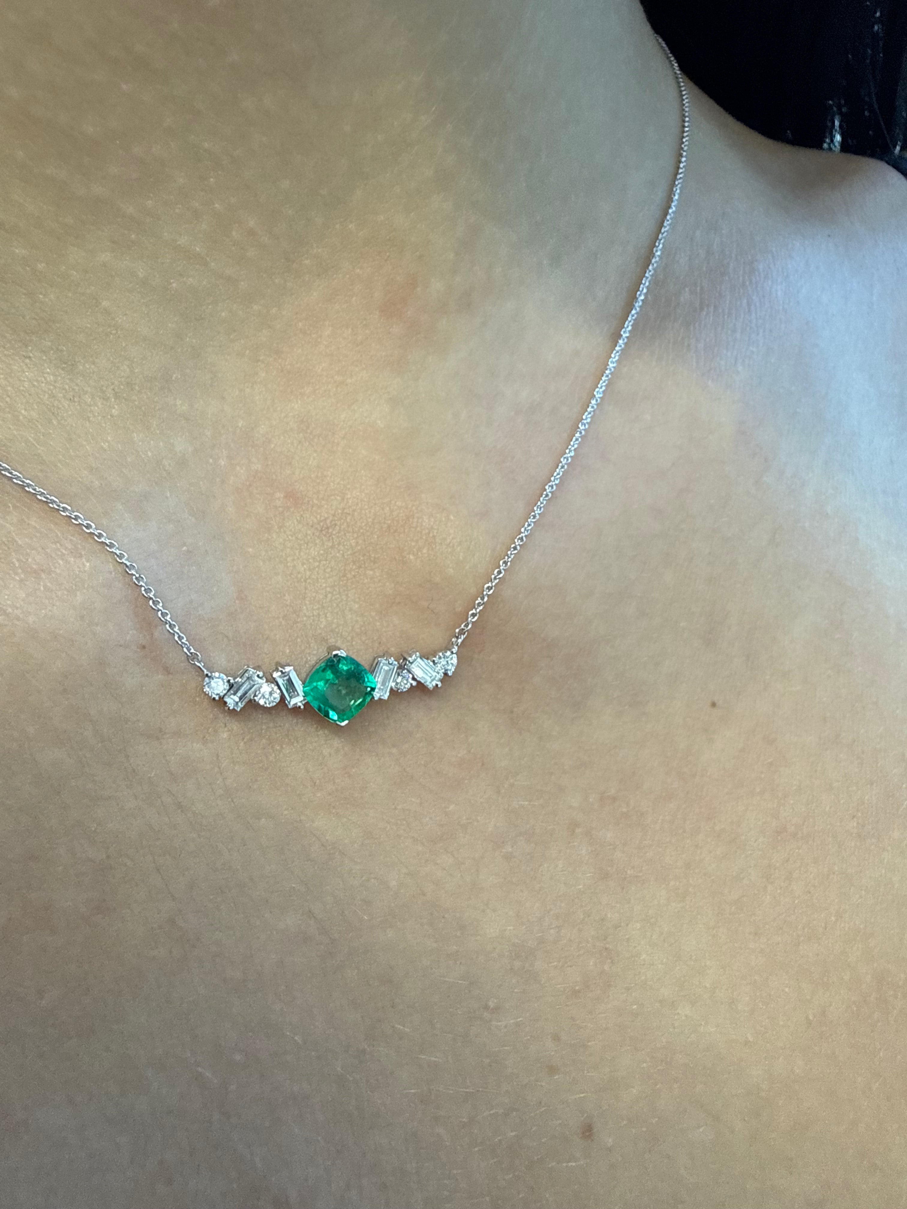 Cascade Pendant Centered A Cushion Emerald With Baguettes And Round Diamonds