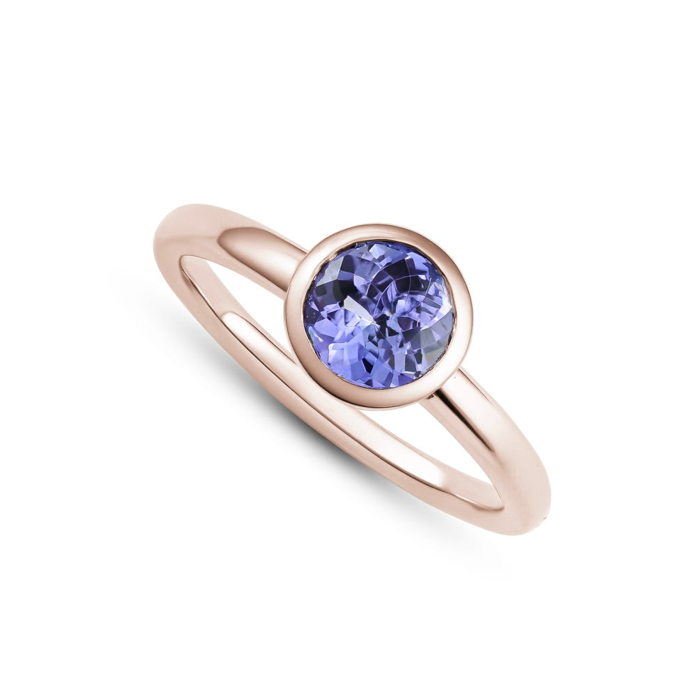 14 k and 18 k rose gold round tanzanie bezel set Carati Jewelry Montreal