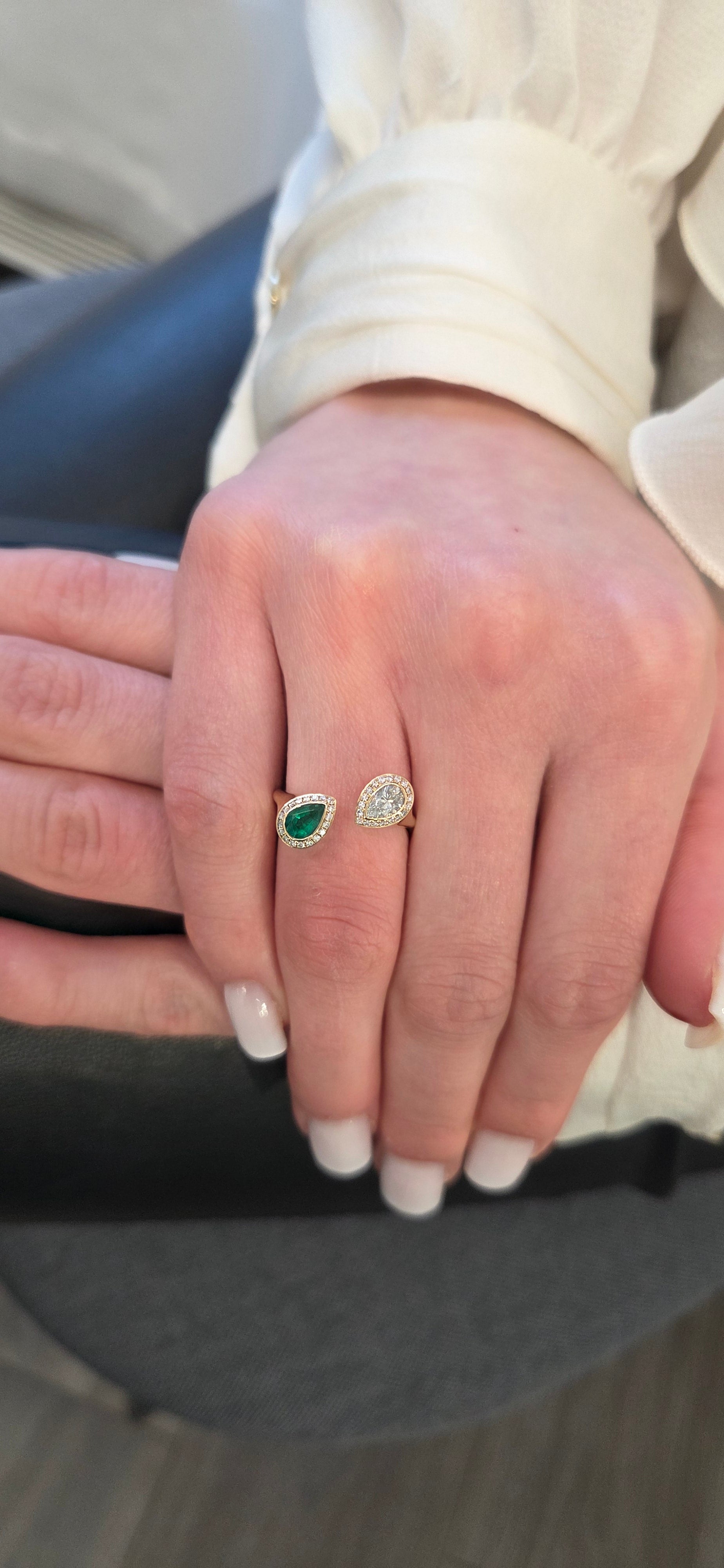 Toi Et Moi Reimagined with Pear Emerald and Diamonds
