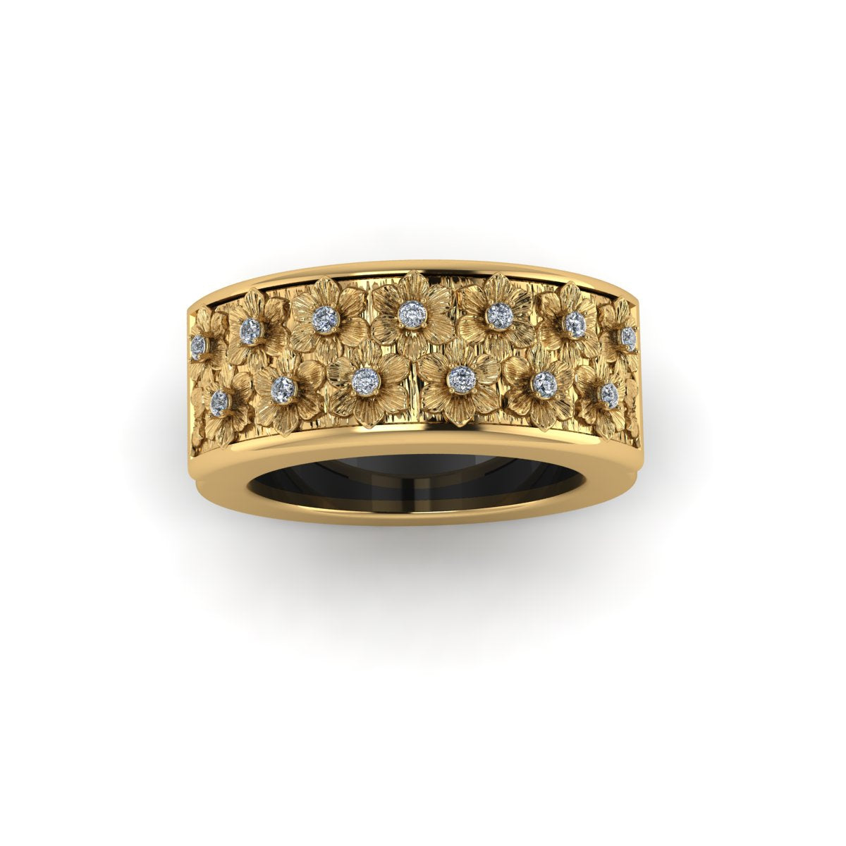 Oura ring jacket in 14k yellow gold Real Flower Petals Arrayed All Over With Diamonds In The Center Carati jewelry montreal