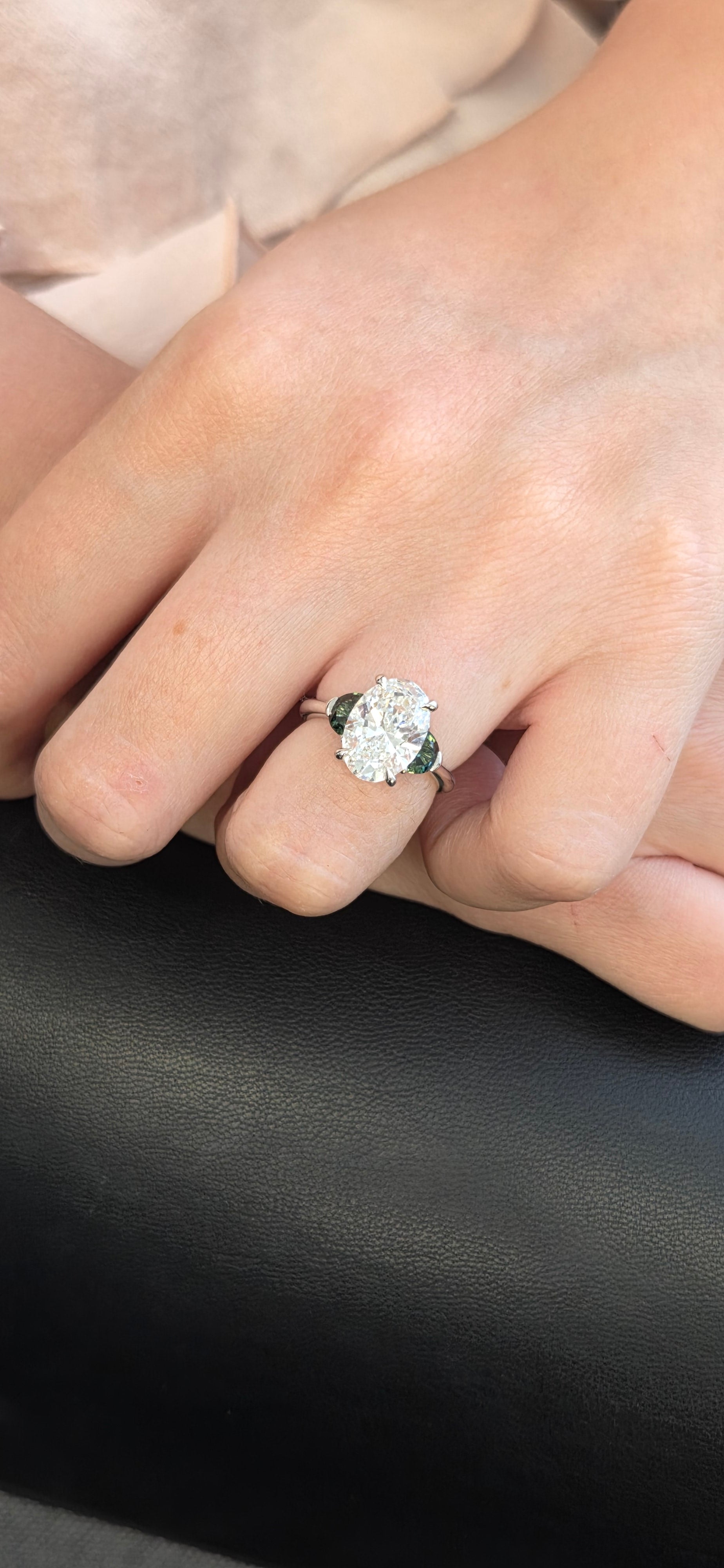 Gorgeous Oval Engagement Ring With Two Side Moon Sapphires