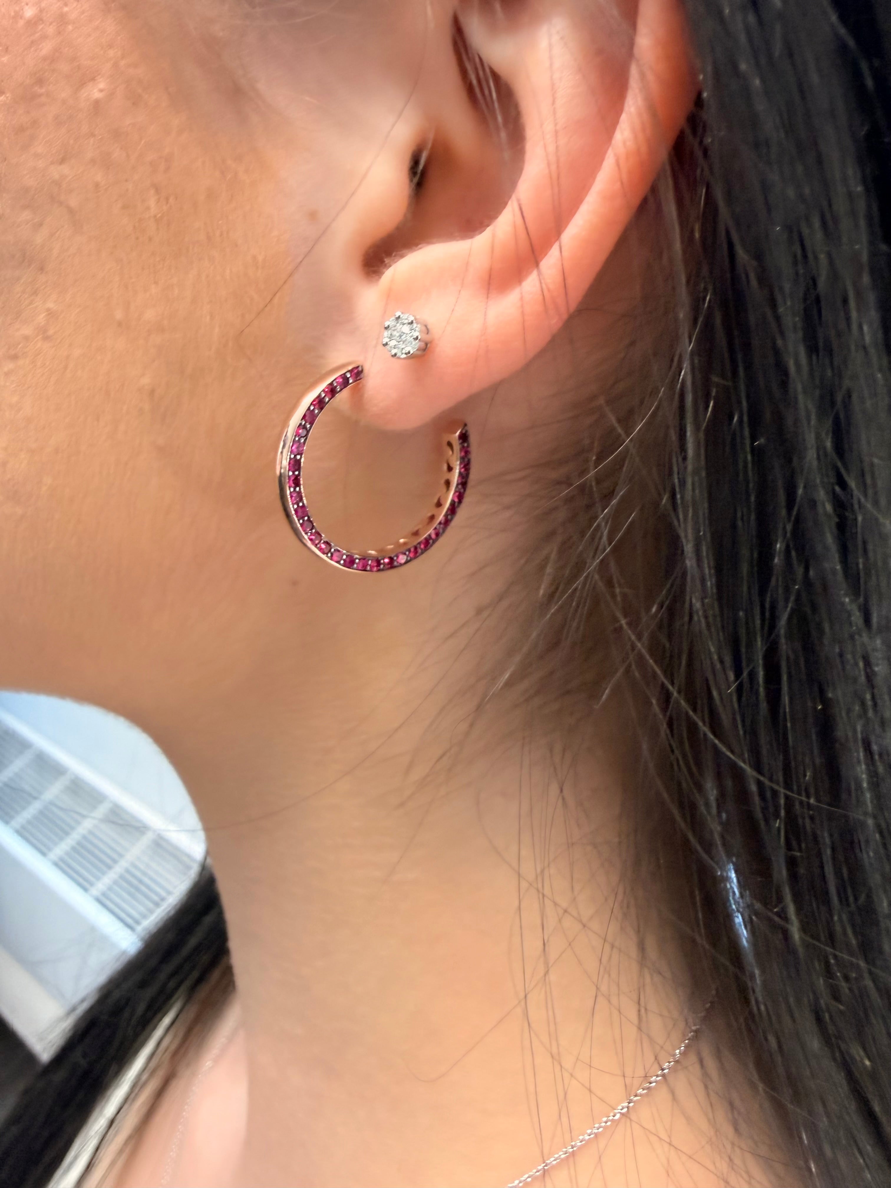Eclipse Big Earring Pave Set in Rubies on One Side
