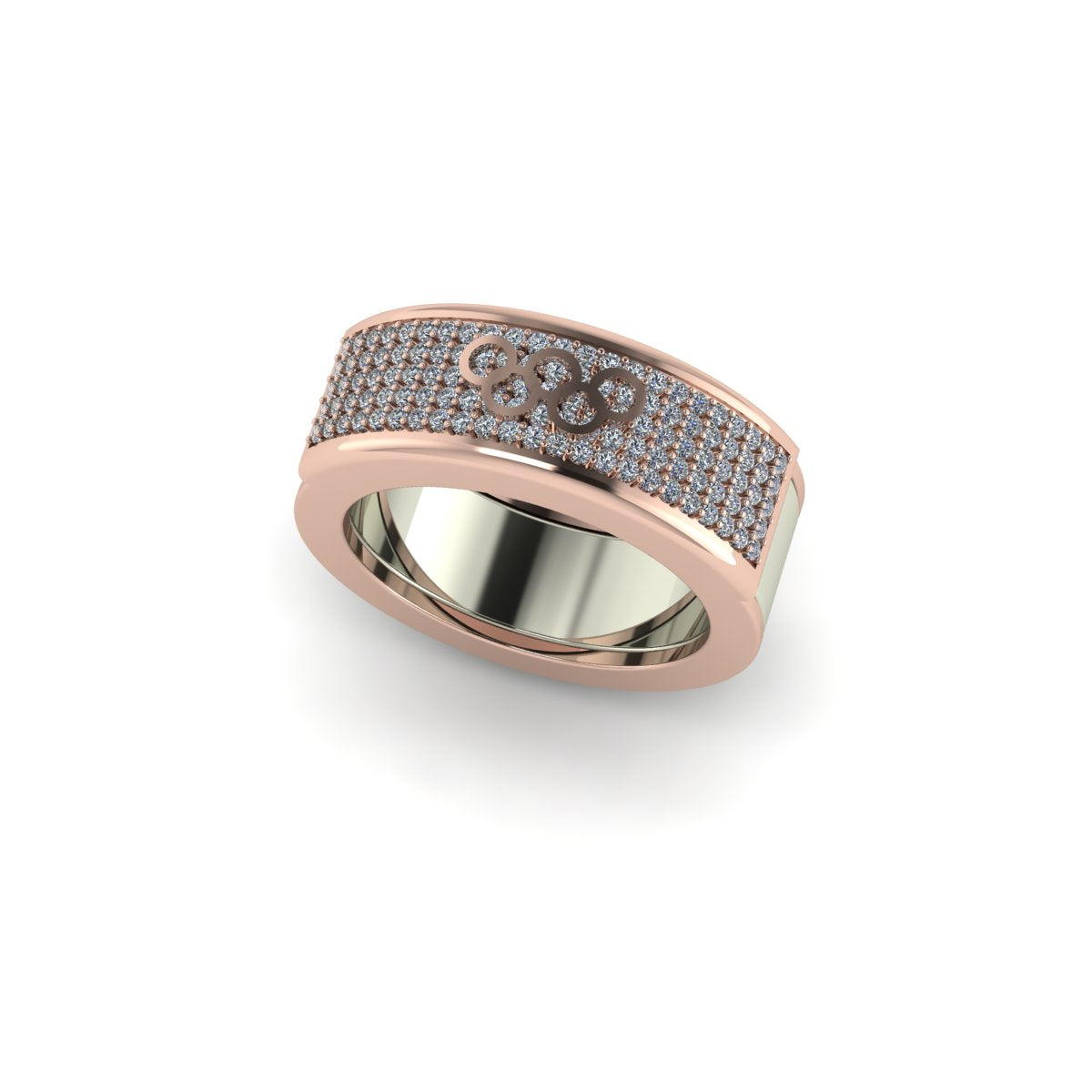Oura ring jacket in 14 k rose gold  Full Pave Jacket With Olympics Logo in sideview carati jewelry montreal