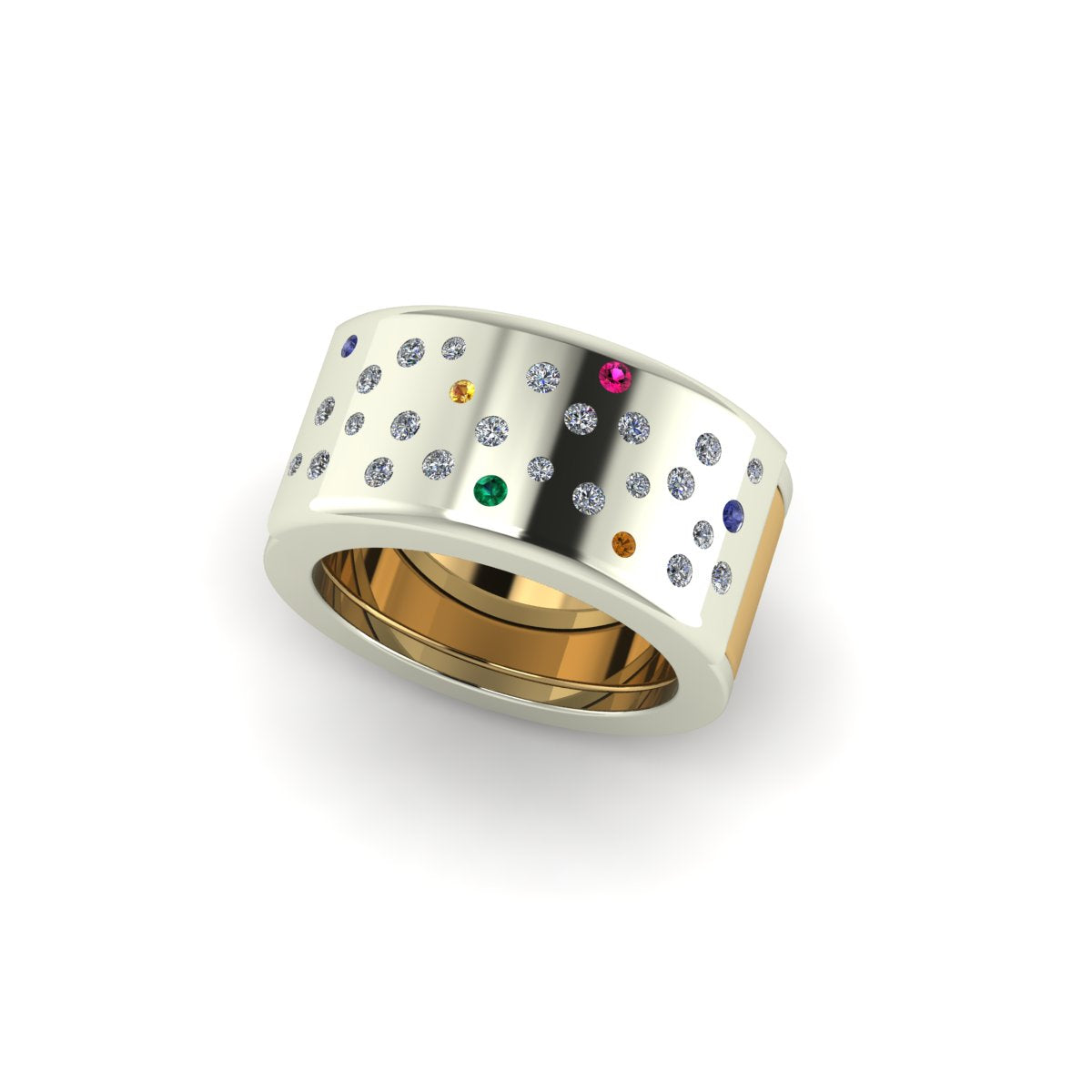 Oura ring jacket Stars Of The Sky Jacket With Clusters Of Diamonds And Gems in side view carati jewelry montreal