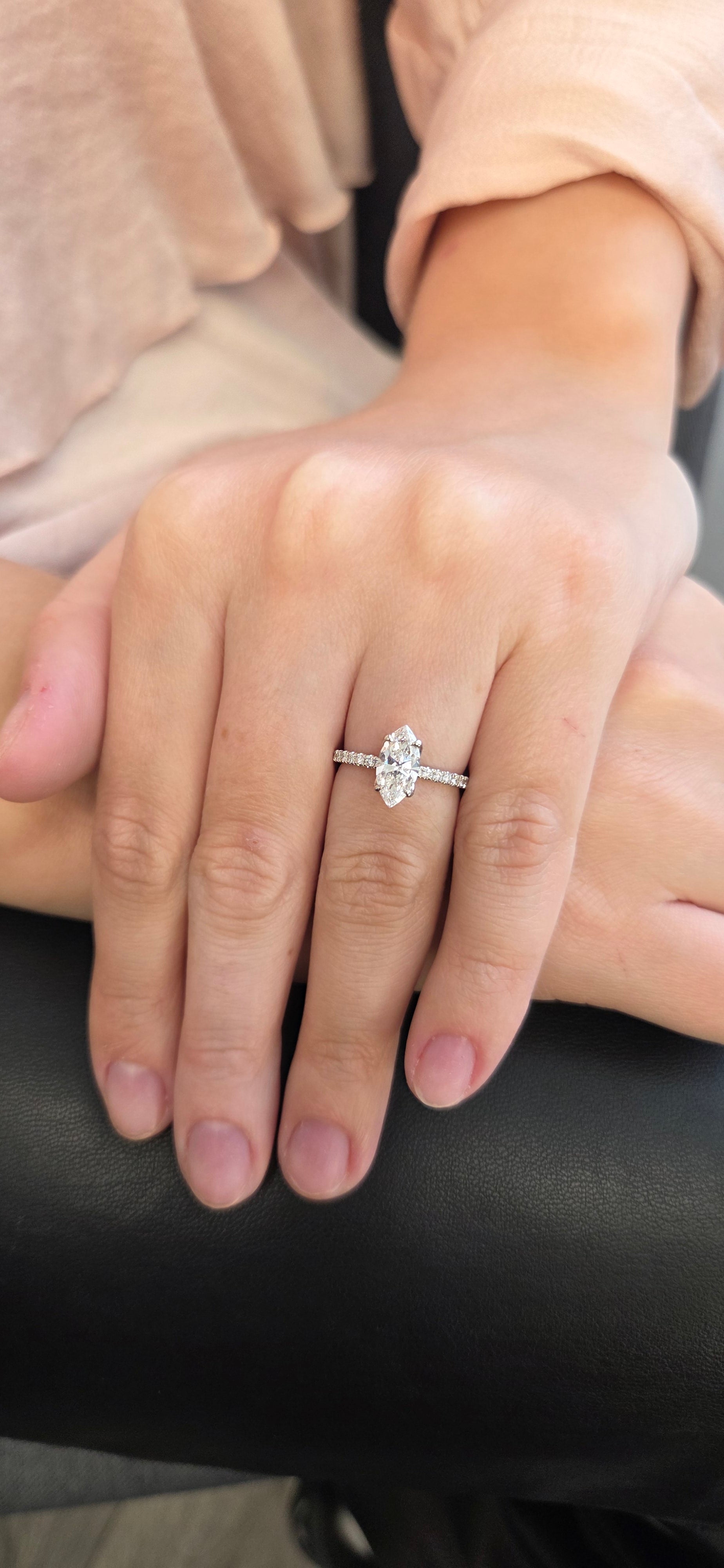 Marquise Engagement Ring Set In Petal Prongs And Side Pave