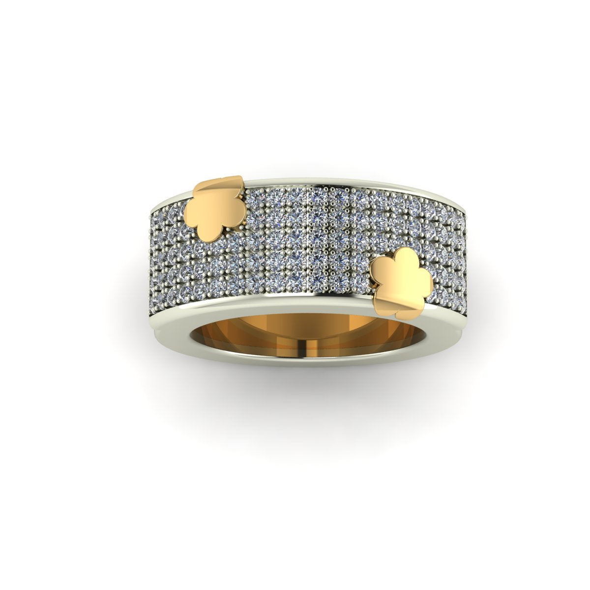 Oura ring jacket in 14 k white gold Full Pave With Two Flowers On The Sides carati jewelry montreal