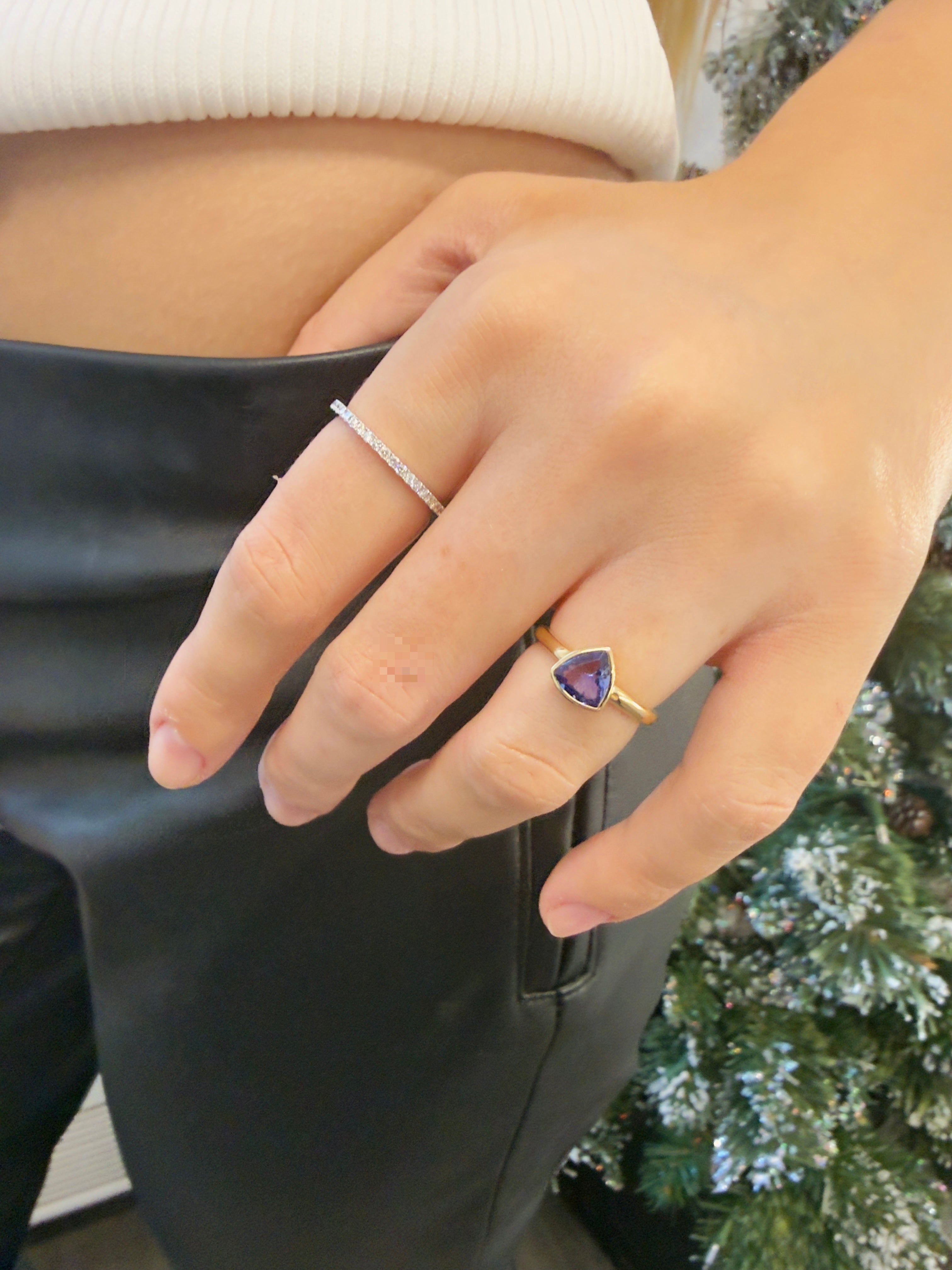 Trillion Tanzanite Bezel Set Ring