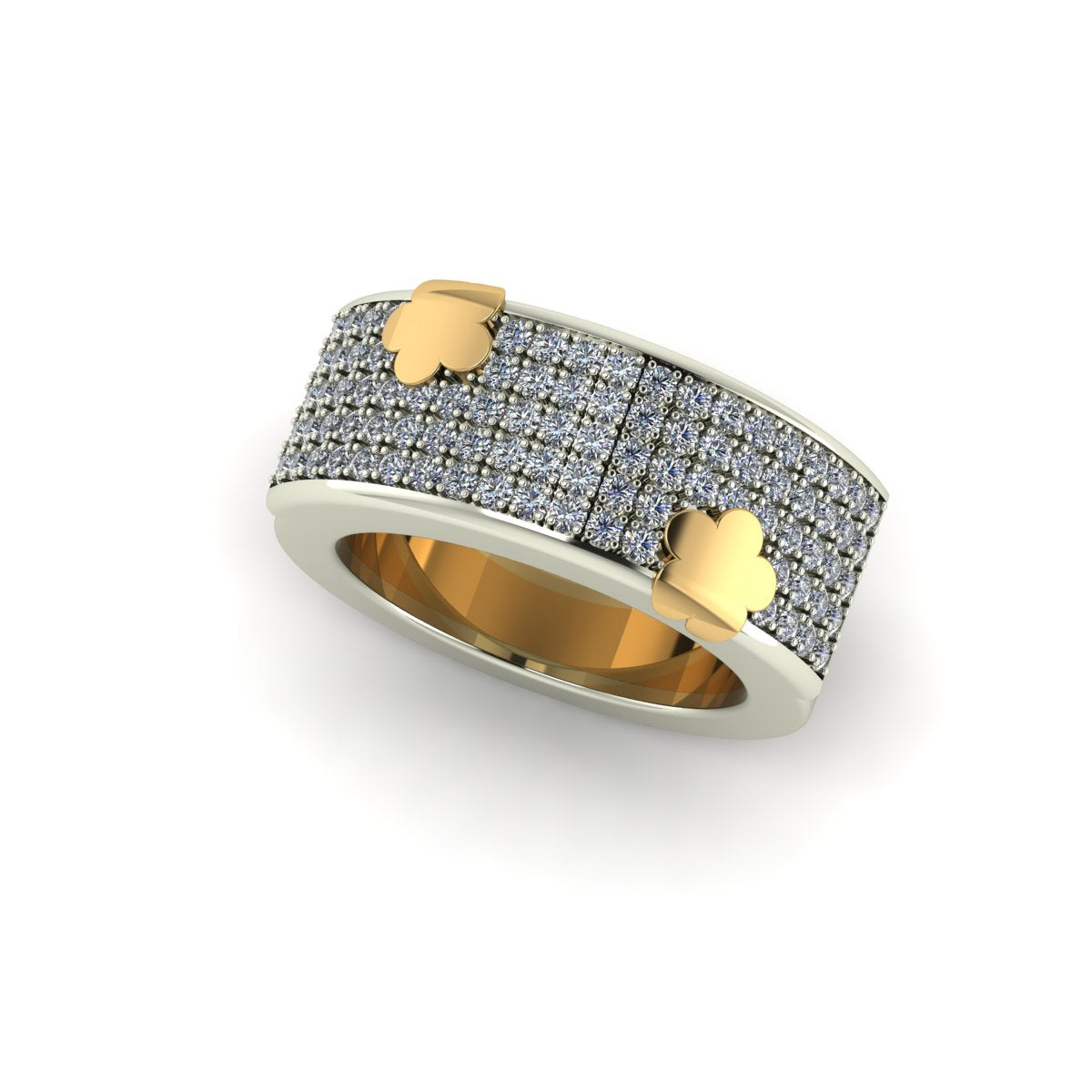Oura ring jacket in 14 k white gold Full Pave With Two Flowers On The Sides in sideview carati jewelry montreal 