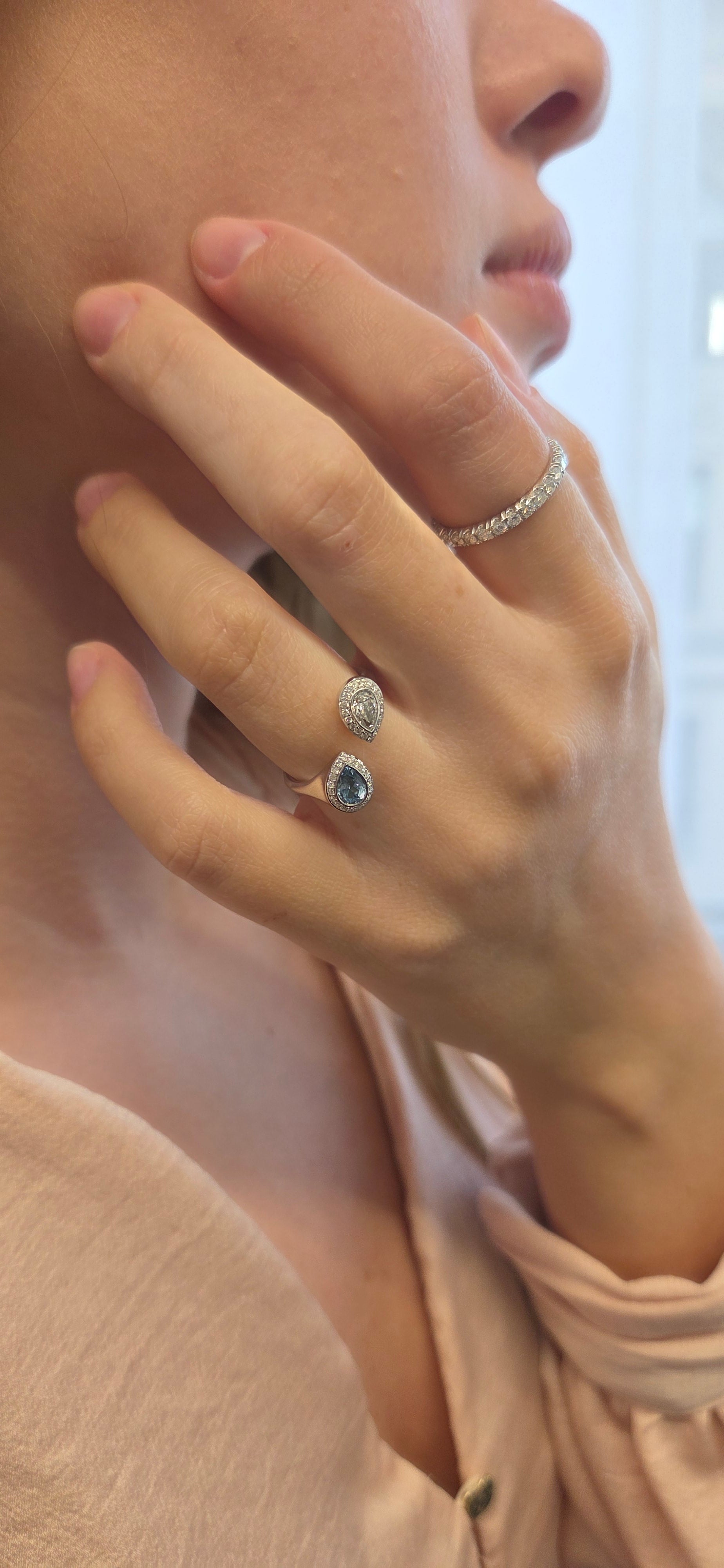 Toi Et Moi Réinventé avec Aigue-Marine Poire et Diamants