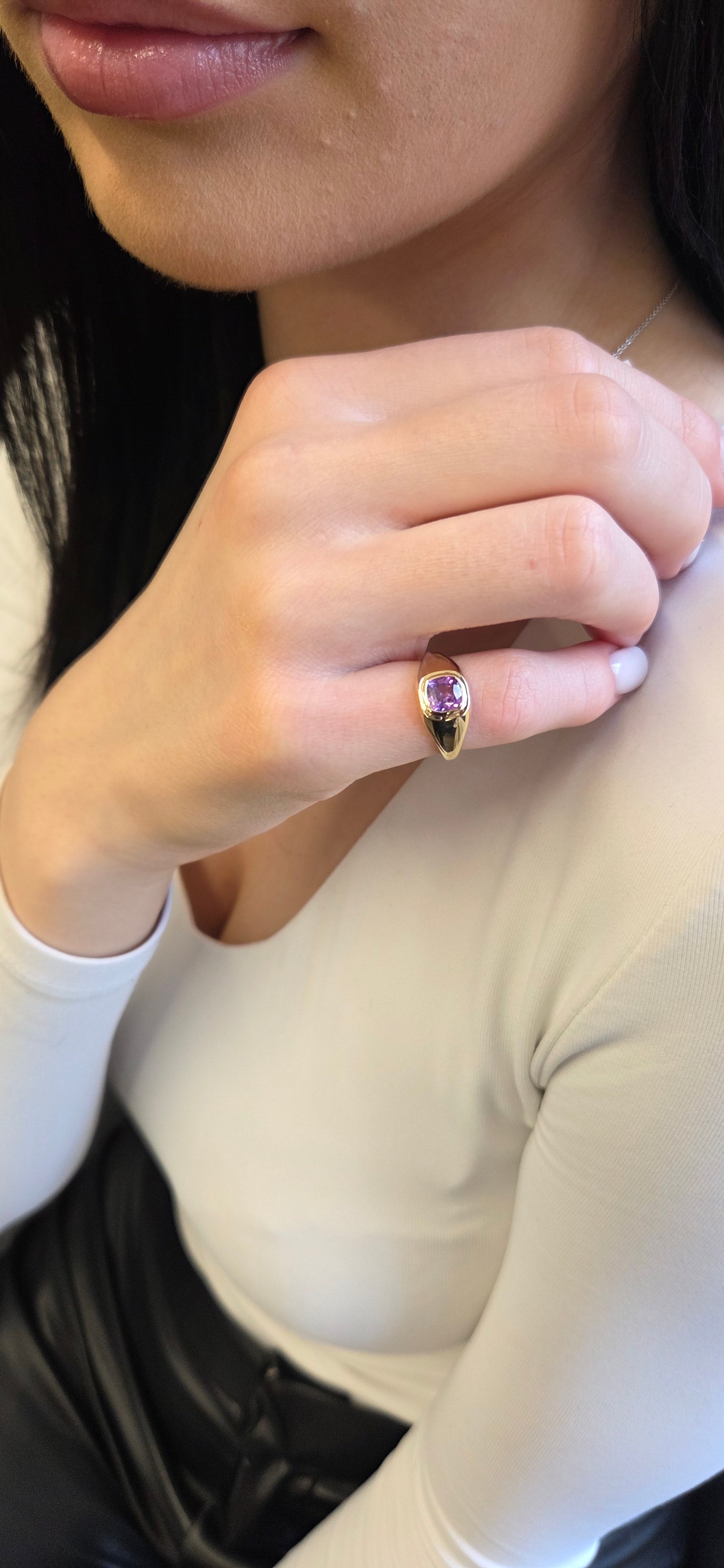 Pinky Ring Set in Cushion Purple Sapphire