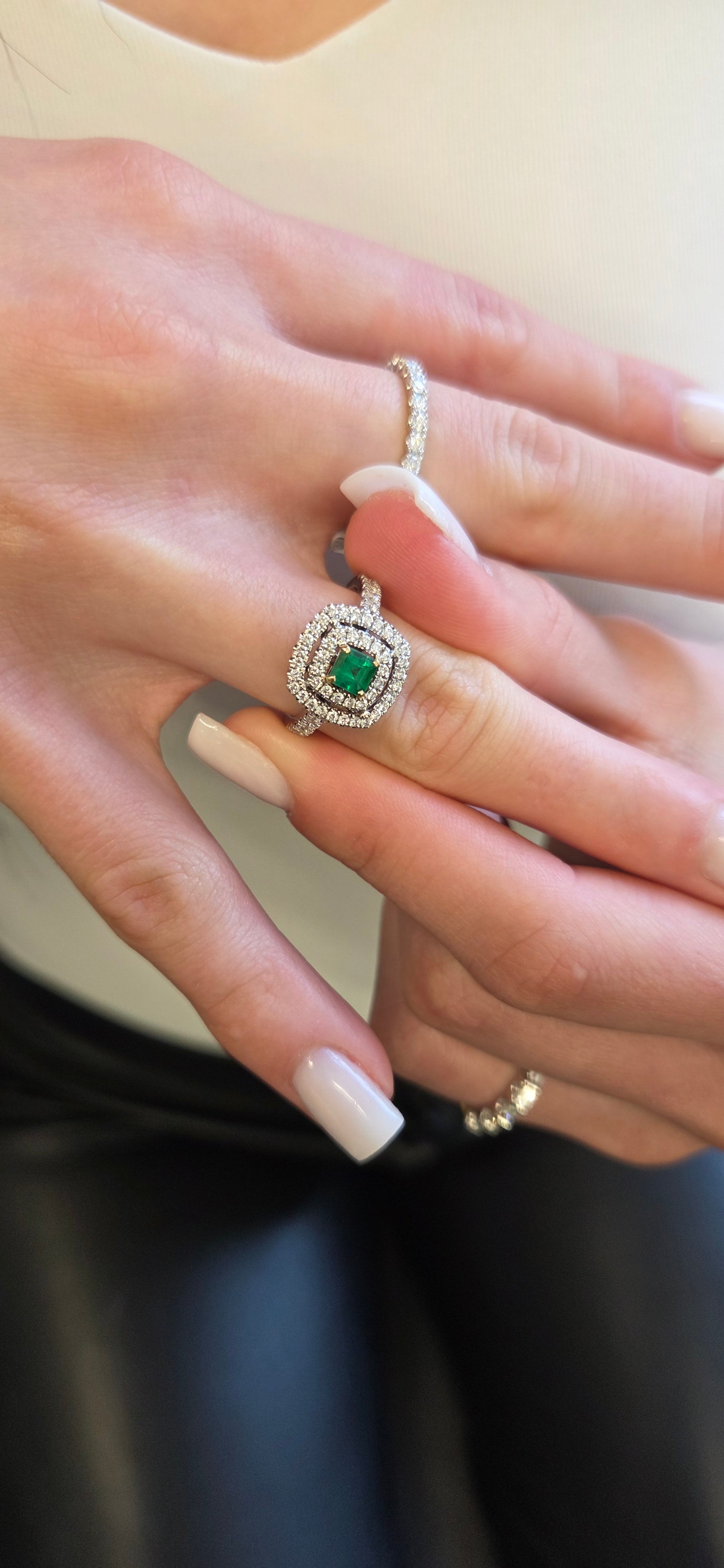 Square Emerald Set in Double Halo Ring