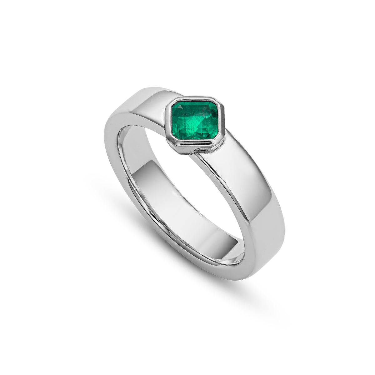 Vivid Square Emerald Set in Two Tone Gold and Platinum Ring