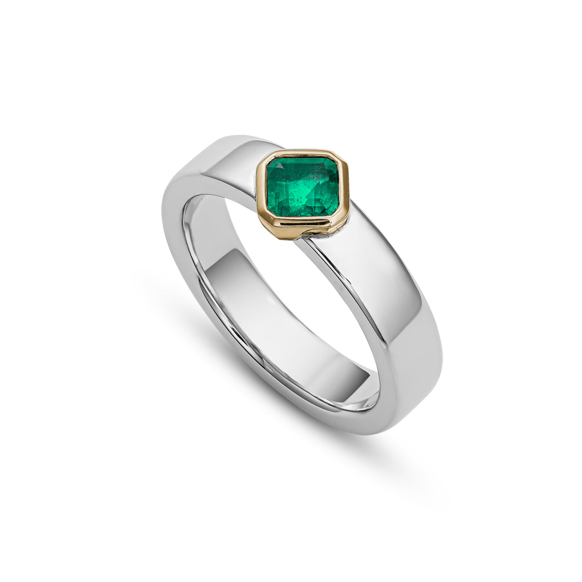 Vivid Square Emerald Set in Two Tone Gold and Platinum Ring