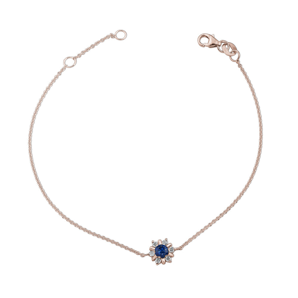 Canadian made  in 14k pink gold Flocon Bracelet With Centered blue Sapphire carati jewelry montreal