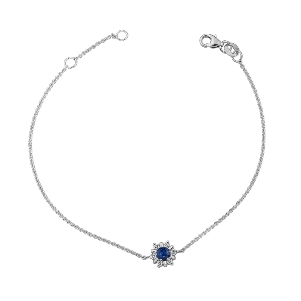 Canadian made  in 14k white gold Flocon Bracelet With Centered blue Sapphire carati jewelry montreal