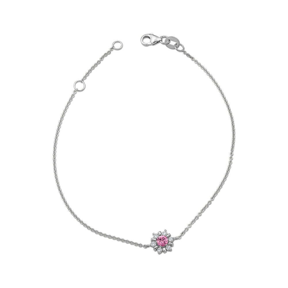 Canadian made  in 14k white gold Flocon Bracelet With Centered Pink Sapphire carati jewelry montreal