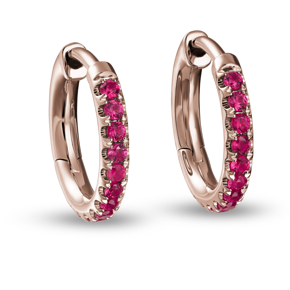 pair of Hoops earring set in rubys designed by carati jewelry montreal canada 18 k 14k