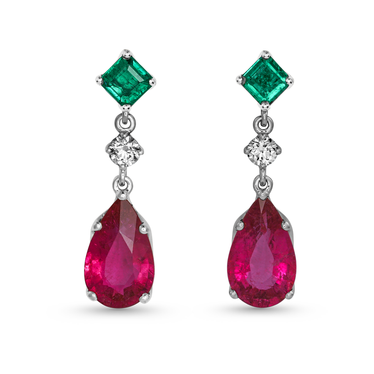 Pendentif carré émeraude avec halo serti de diamants