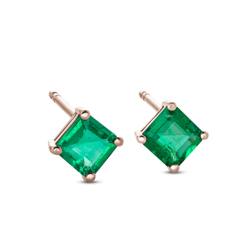 14k and 18 k rose gold squarish emerald studs earring Carati Jewelry montreal