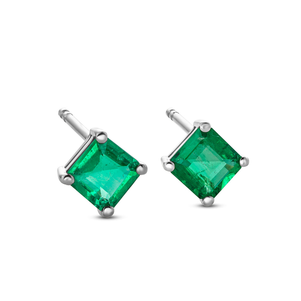 14k and 18 k white gold squarish emerald studs earring Carati Jewelry montreal