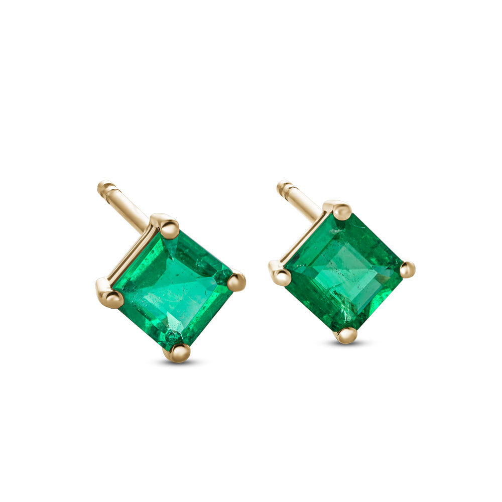 14k and 18 k yellow gold squarish emerald studs earring Carati Jewelry montreal
