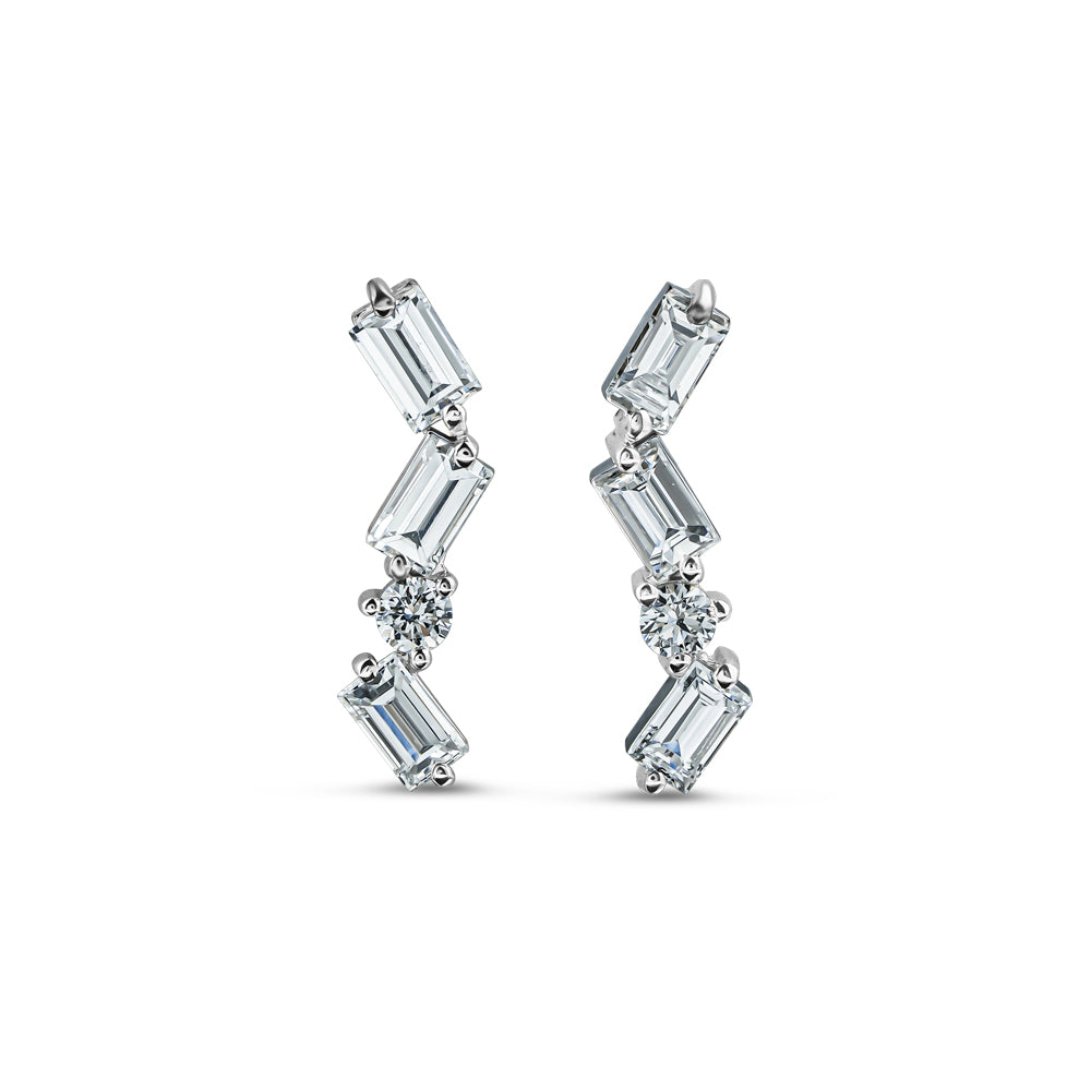 18 K WHITE GOLD CASCADE EARRING WITH BAGUETTES And round diamonds carati jewelry montreal