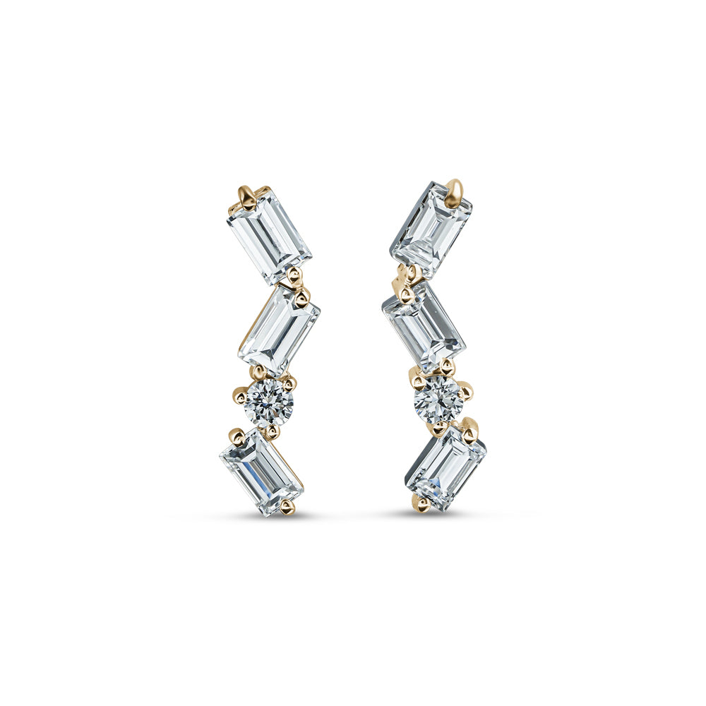 18 K yellow GOLD CASCADE EARRING WITH BAGUETTES And round diamonds carati jewelry montreal