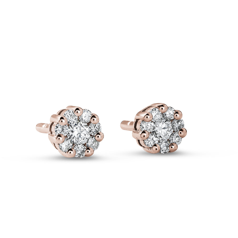 18K rose gold cluster flower shaped earring set in diamonds Carati Jewelry montreal