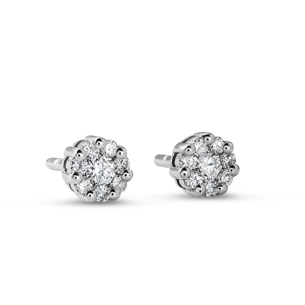 18K WHITE gold cluster flower shaped earring set in diamonds Carati Jewelry montreal