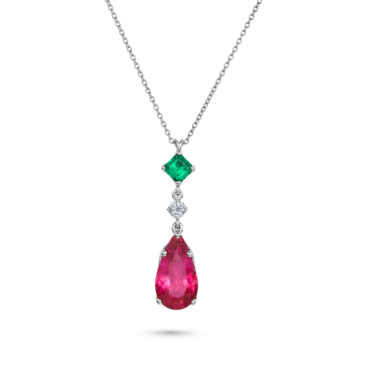 Pendentif carré émeraude avec halo serti de diamants