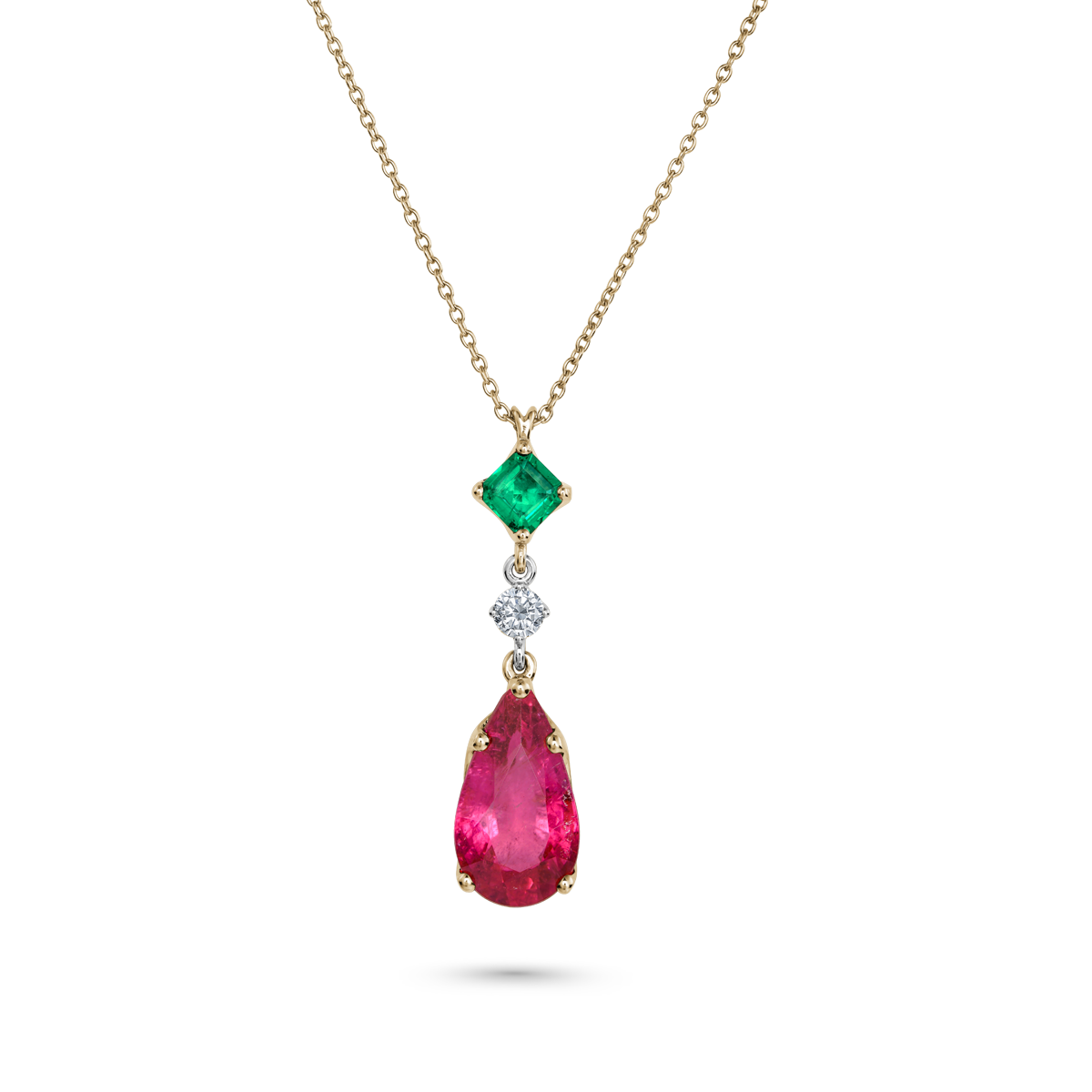 Pendentif carré émeraude avec halo serti de diamants