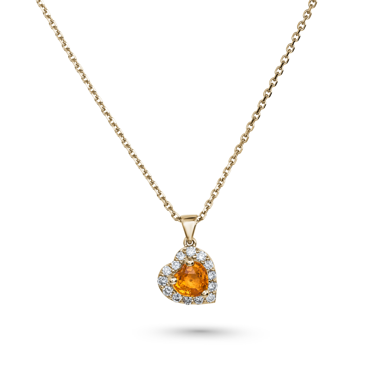 Heart-shaped pendant with orange gemstone on a white background
sapphire gifts anniversarry gold chain pendants heart yello gold white gold pink gold new 
