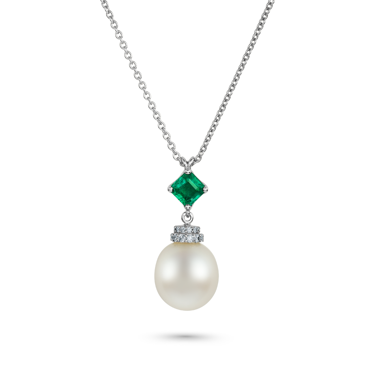 oceane pendant with natural south sea perals and emerald on top esigned by carati jewelry montreal canada 18 k 14 k