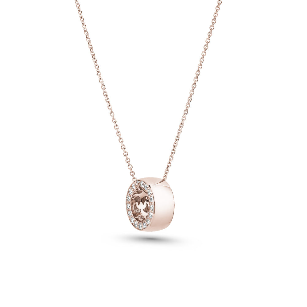 14 k pendant in rose gold pave set with diamonds on both sides  eclipse collection designed by carati jewelry montreal