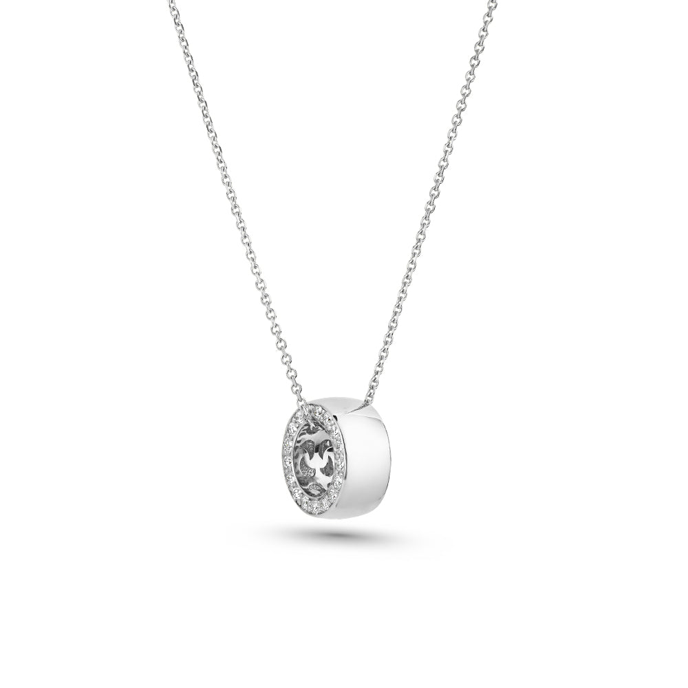 14 k pendant in white gold pave set with diamonds on both sides  eclipse collection designed by carati jewelry montreal