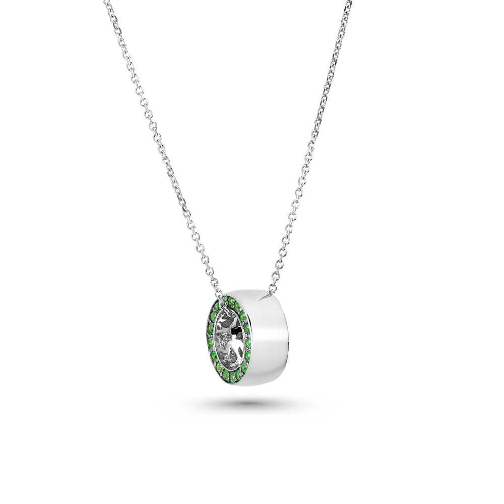 14 k pendant in white  gold pave set with tsavorites on both sides  eclipse collection designed by carati jewelry montreal