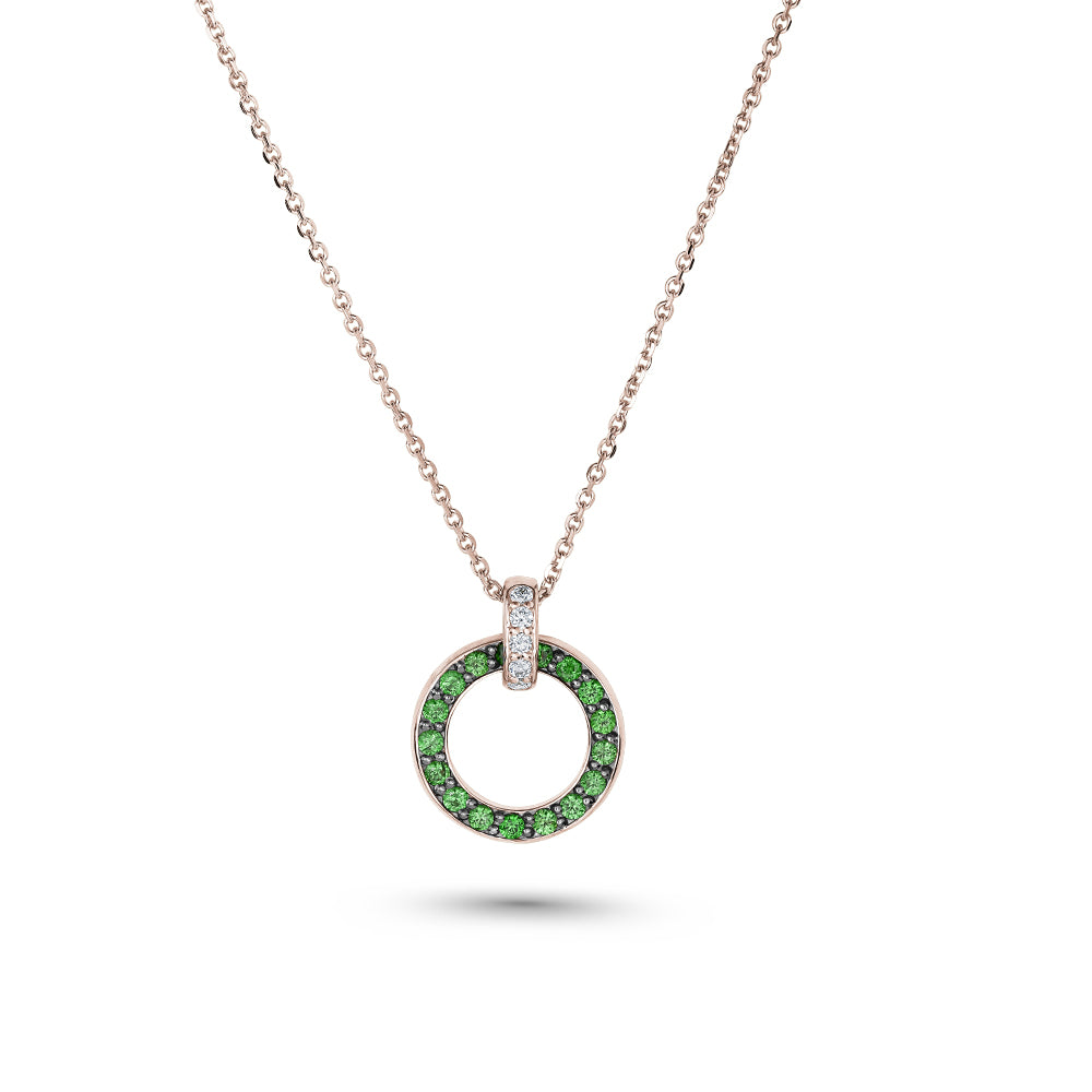 14 k pendant in rose gold pave set with tsavorites and diamonds eclipse collection designed by carati jewelry montreal