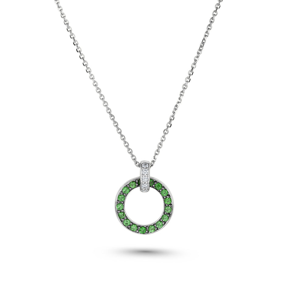 14 k pendant in white gold pave set with tsavorites and diamonds eclipse collection designed by carati jewelry montreal