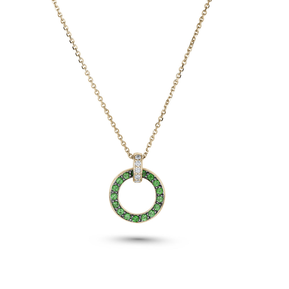 14 k pendant in yellow gold pave set with tsavorites and diamonds eclipse collection designed by carati jewelry montreal