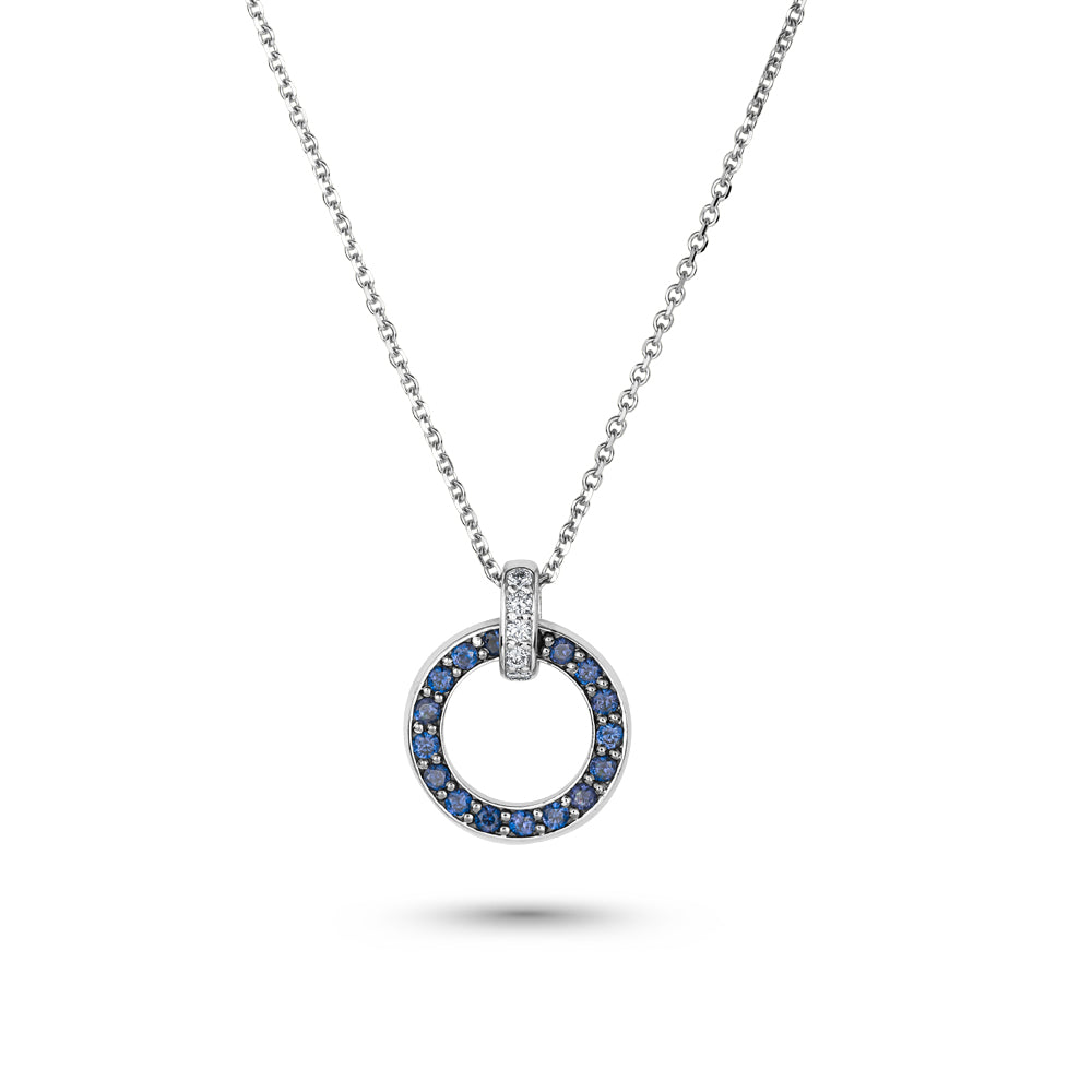 14 k pendant in white gold pave set with blue sapphires and diamonds eclipse collection designed by carati jewelry montreal