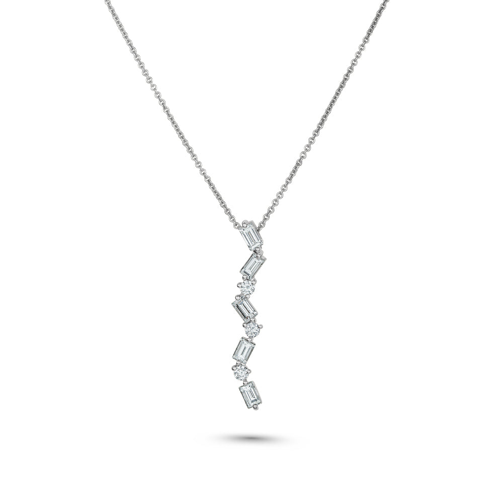 Cascade pendant in 14k white gold set with baguettes and round diamonds carati jewelry montreal