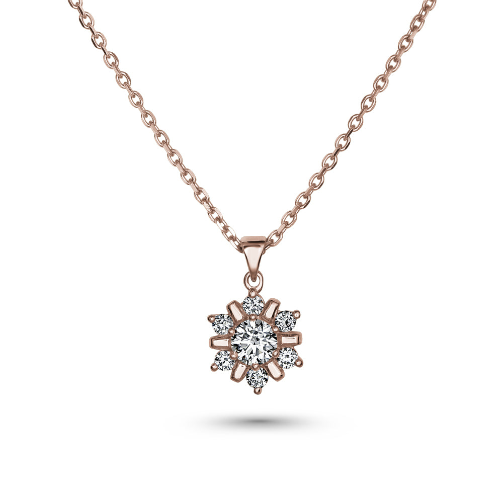 18k rose gold snowflake pendnat set in diamonds carati jewelry montreal