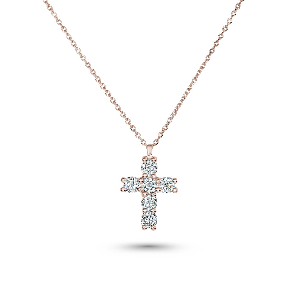 mini cross in 14 k rose gold set with 6 round diamonds carati jewelry montreal