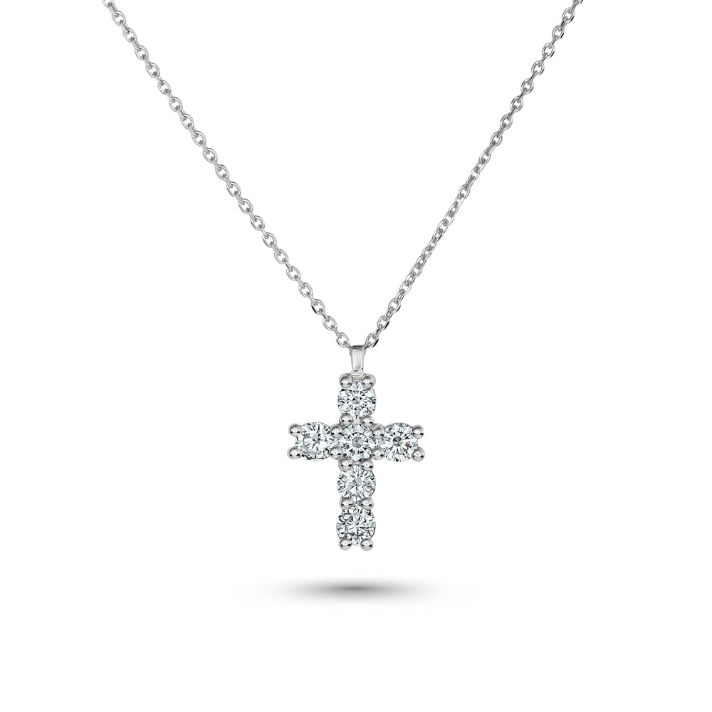 mini cross in 14 k white gold set with 6 round diamonds carati jewelry montreal