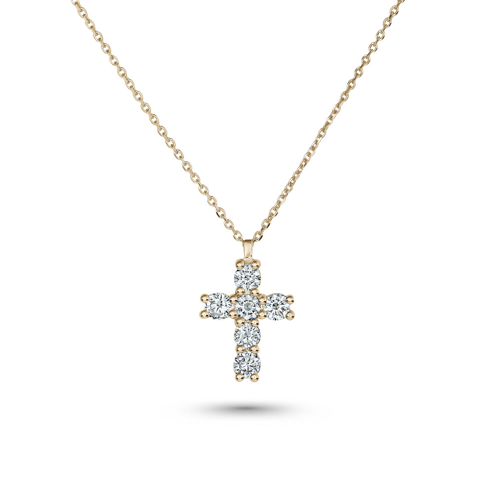 mini cross in 14 k yellow gold set with 6 round diamonds carati jewelry montreal