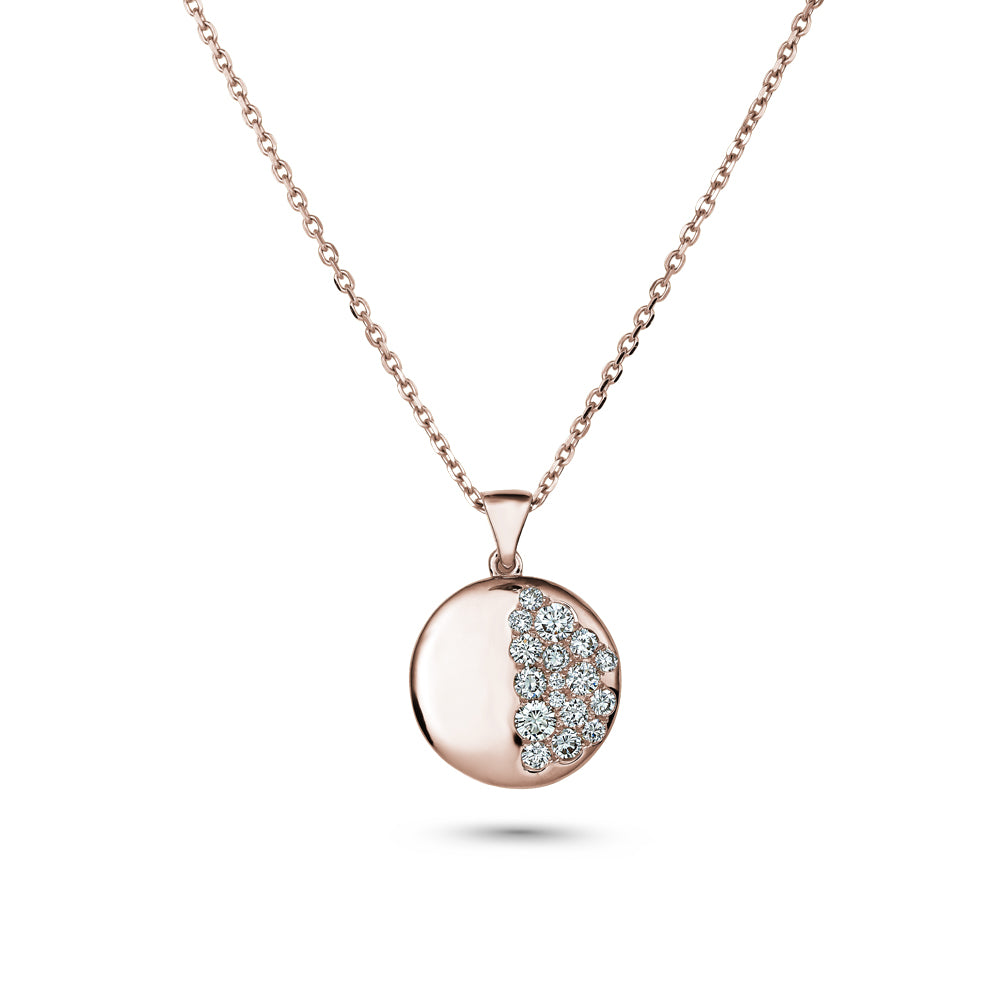 18 k rose gold half moon pave pendant Carati jewelry montreal